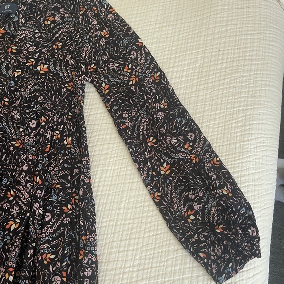 Anthropologie Maeve Black Floral mini Dress 3/4 length sleeve size small v-neck - Picture 5 of 10